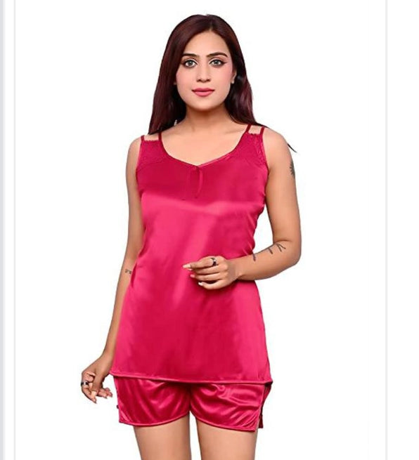 Satin Nightdress Set for Women (Pink)