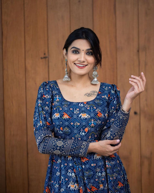 Stylish Fancy Trendy Printed Georgette Gown For Women For Party Wedding Festival Function (Size XL)