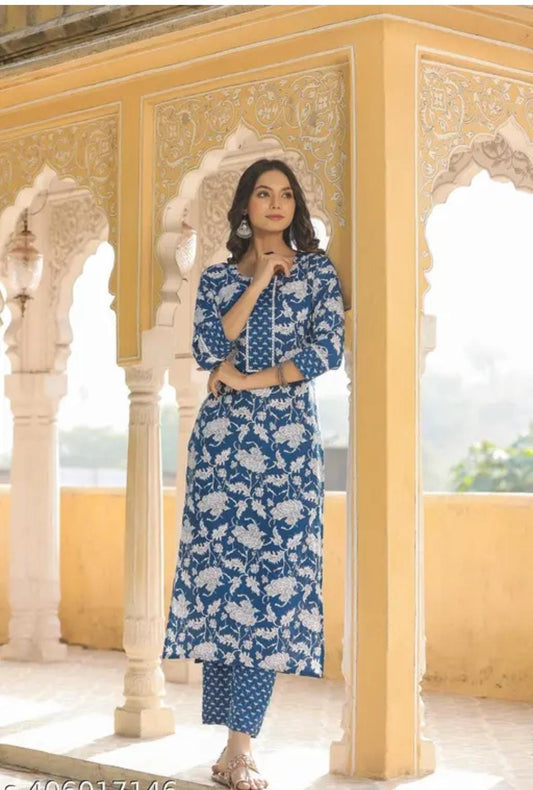 Women'S Floral Round No Dupatta Kurta Sets (Size L)