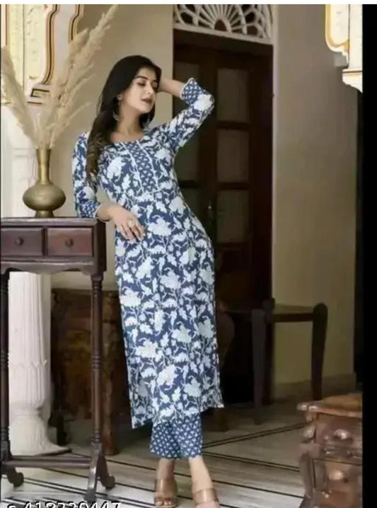 Women'S Floral Round No Dupatta Kurta Sets (Size L)