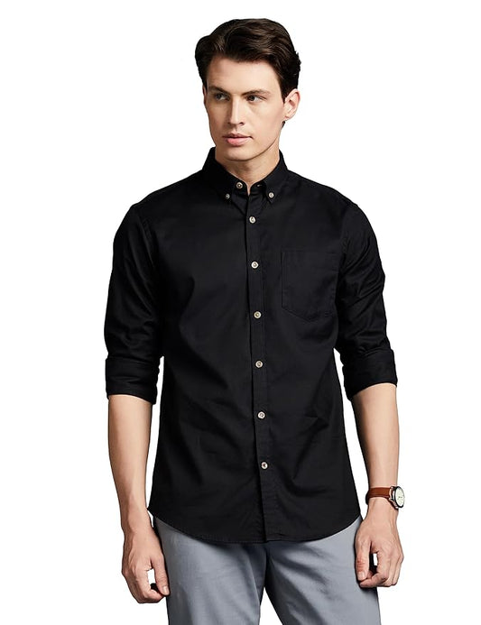 Mens Cotton Full Sleeves Shirts Pack of 1 (Black)