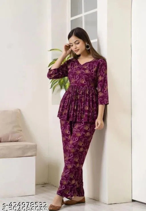 Printed Co-Ord Sets For Girls and Women (Purpale)
