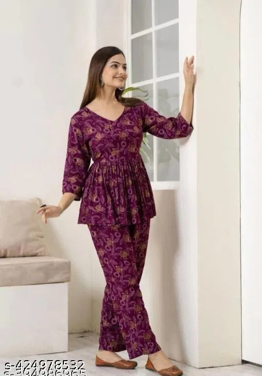 Printed Co-Ord Sets For Girls and Women (Purpale)