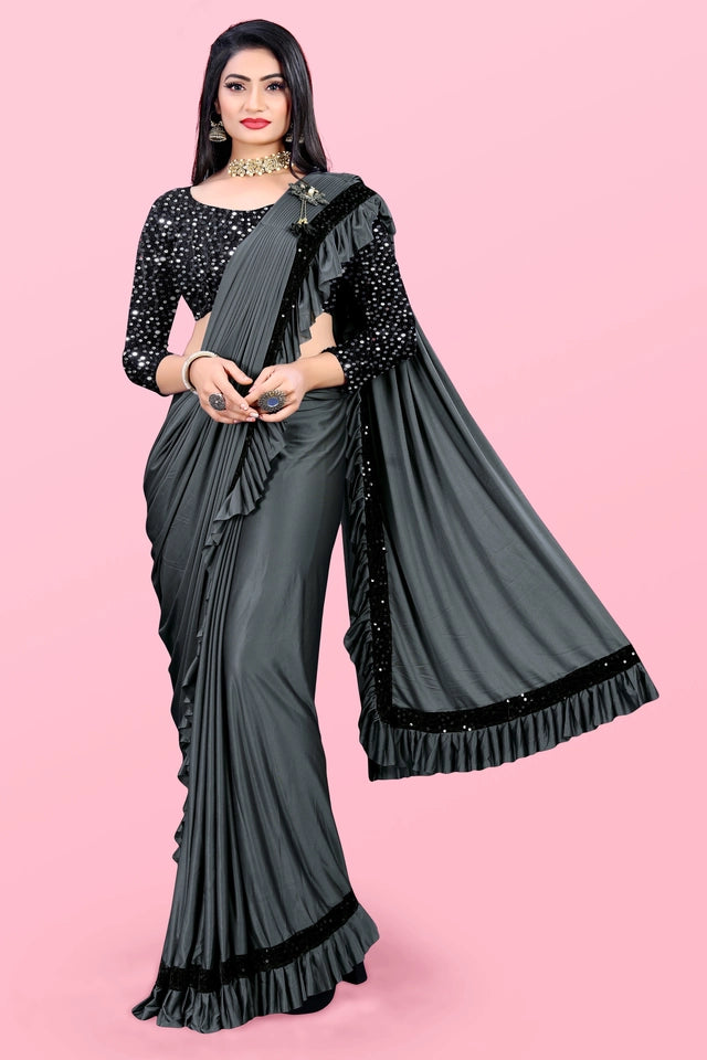 Lycra Blend Solid Saree