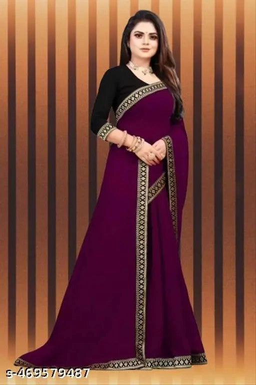 Lycra Blend Solid Saree for Women (6.3 m)