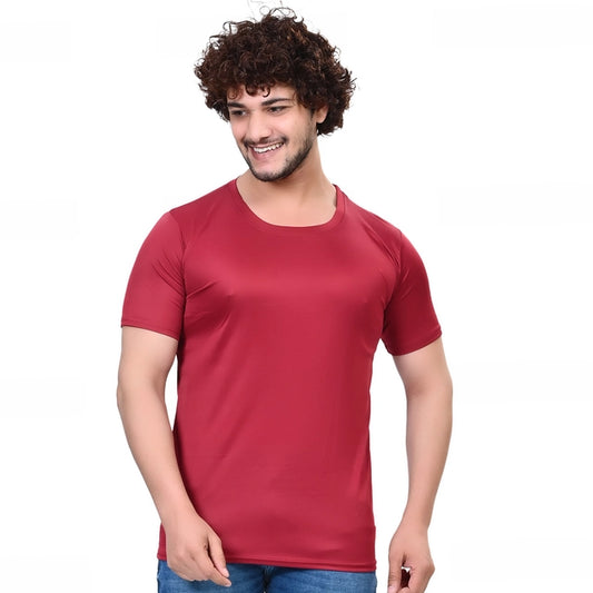 Round Neck Solid T-Shirt for Men (Maroon)