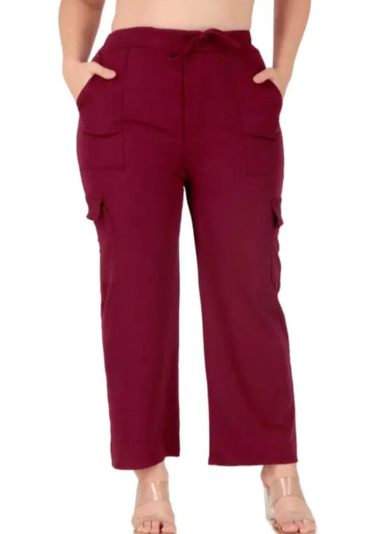 Cotton Blend Straight Fit Trouser for Women (Maroon)
