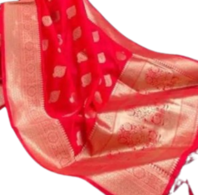 Jacquard Saree With Blouse For Women (Dark Red & Golden work, 6.3M)