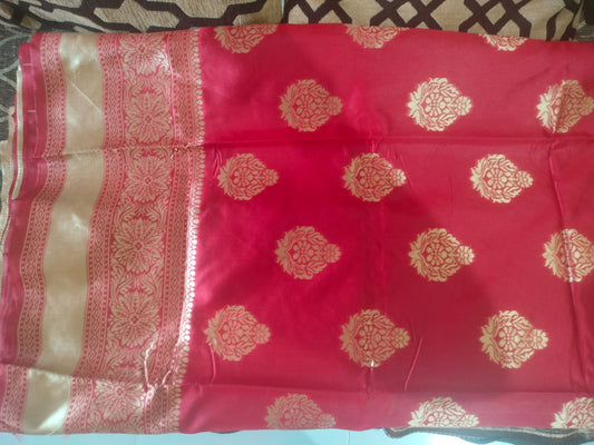 Jacquard Saree With Blouse For Women (Dark Red & Golden work, 6.3M)